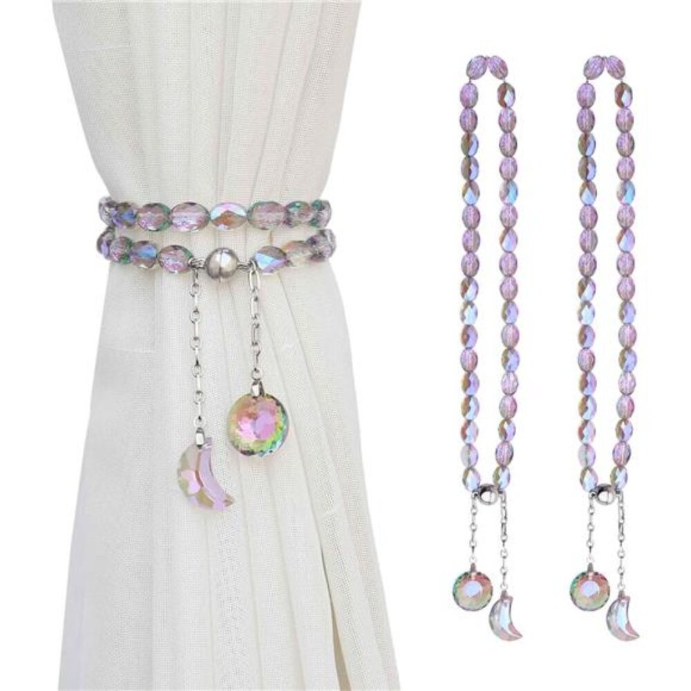 Magnetic Curtain Tiebacks, 2 Pack Crystal Beaded Sun & Moon Pendants Sheers